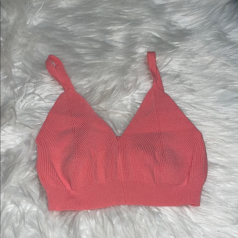 Luna Ivy Coral Ribbed Knit Bralette - Picture 1 of 5